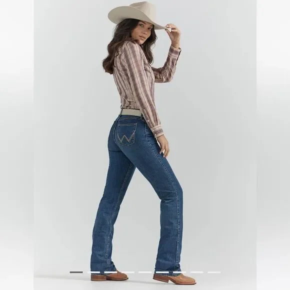 Wrangler Q-Baby Riding Jeans No Gap Waistband Mid rise Bootcut Size 3/4x36 - Picture 3 of 9